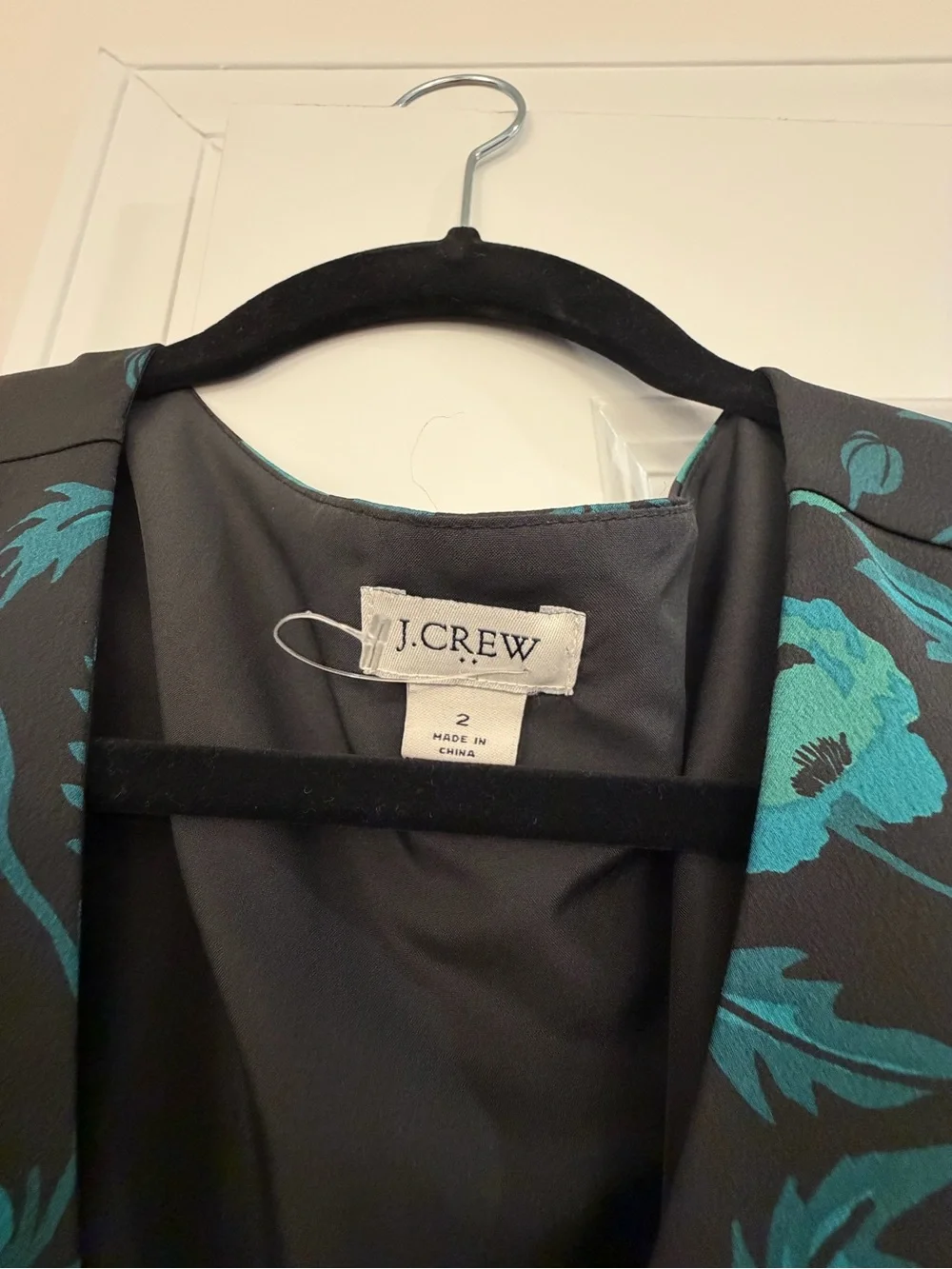 J. Crew Black with Teal Floral Print long sleeve shirt